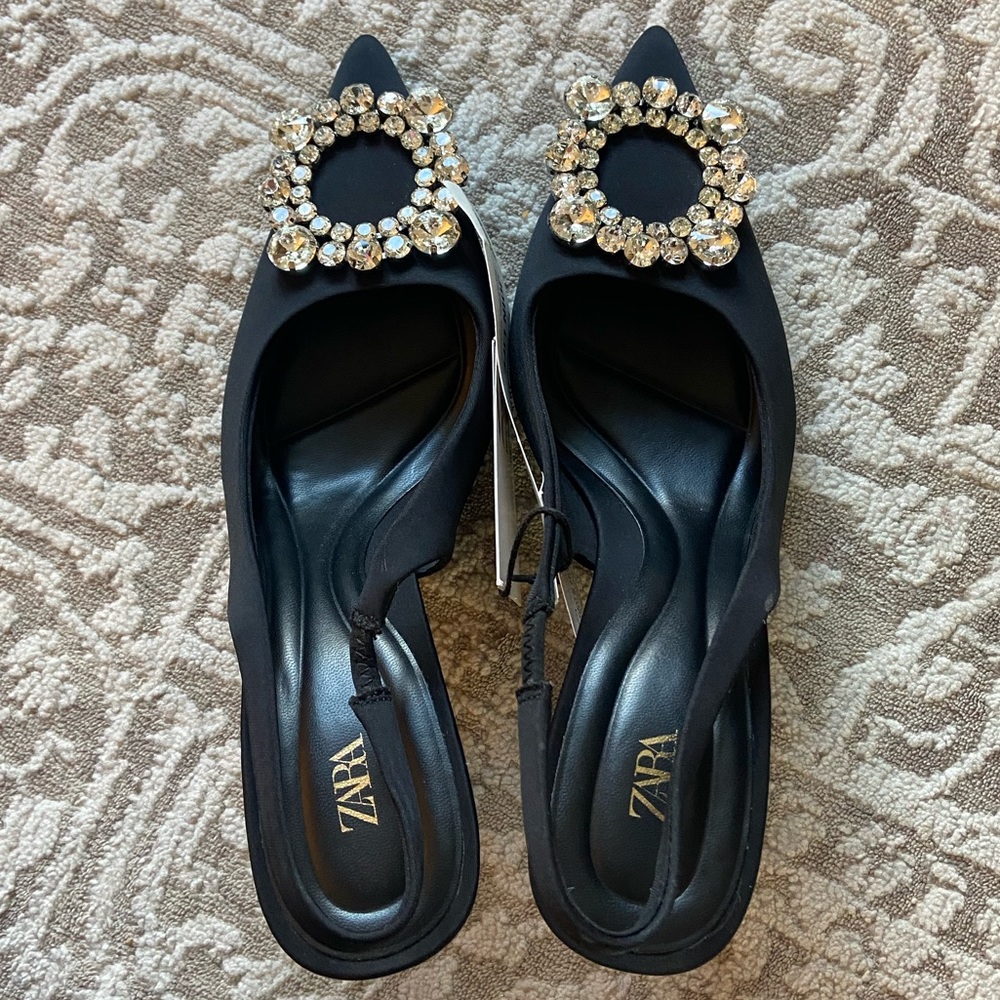 Zara- Embellished slingback heels 7.5